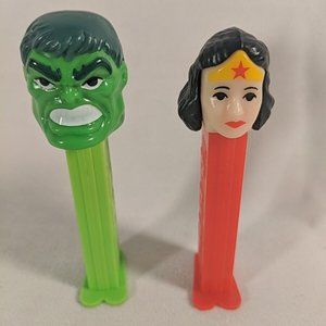 Pez Candy Dispensers Set of 2 Superheroes Marvel DC Hulk Wonder Woman 1999 Loose